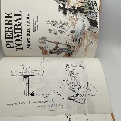 Pierre Tombal - EO - T 3 - Dessin dédicacé - Mort aux dents - Raoul Cauvin / Marc Hardy - Dupuis - BD franco-belge - Très bon état