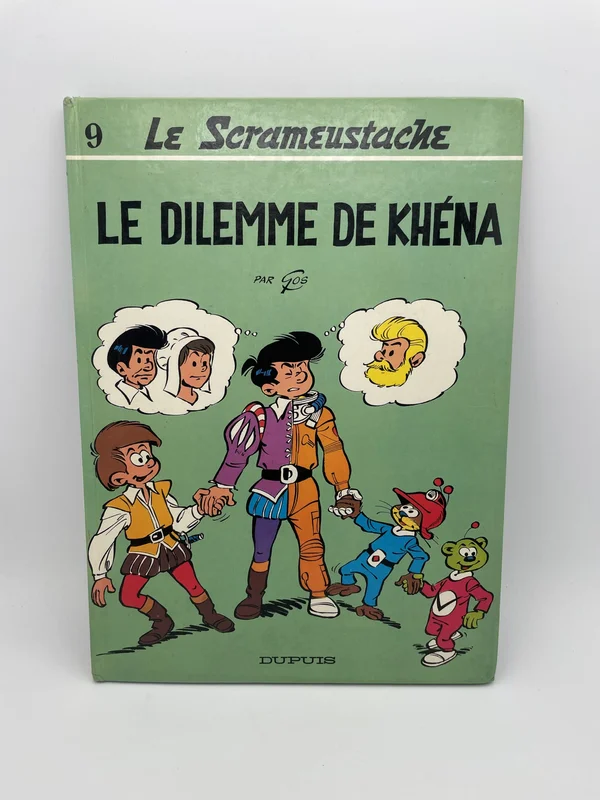 Lancée en 1972 par Roland Goossens dit Gos, Le Scrameustache est une série de bande dessinée belge qui mêle science-fiction et aventure autour d'un extraterrestre et de son ami humain, Khéna. Ce neuvième tome est l'un des plus personnels de la série :