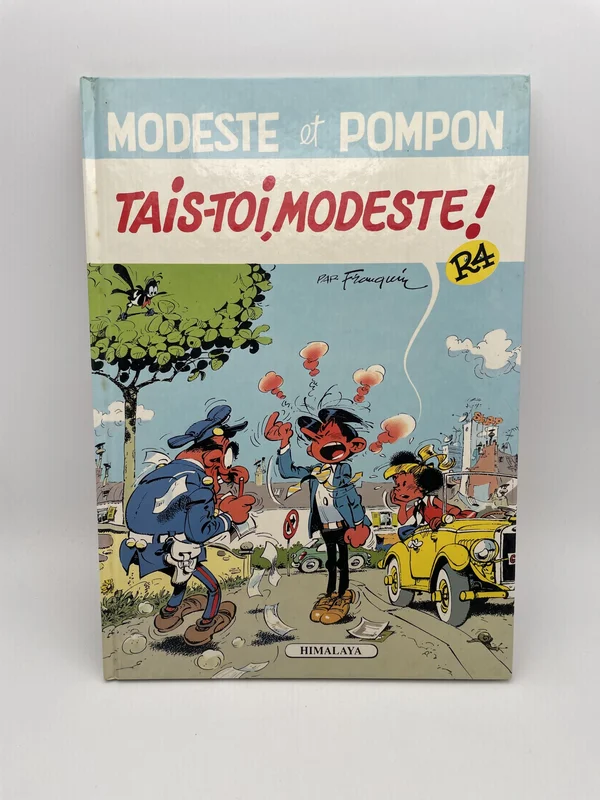 Modeste et Pompon est une série de gags hebdomadaires publiée dans le journal Tintin entre 1955 et 1959, imaginée par Greg et dessinée par Franquin. Le duo bâtit autour un univers de situations cocasses peuplé de cousins, de voisins irascibles et
