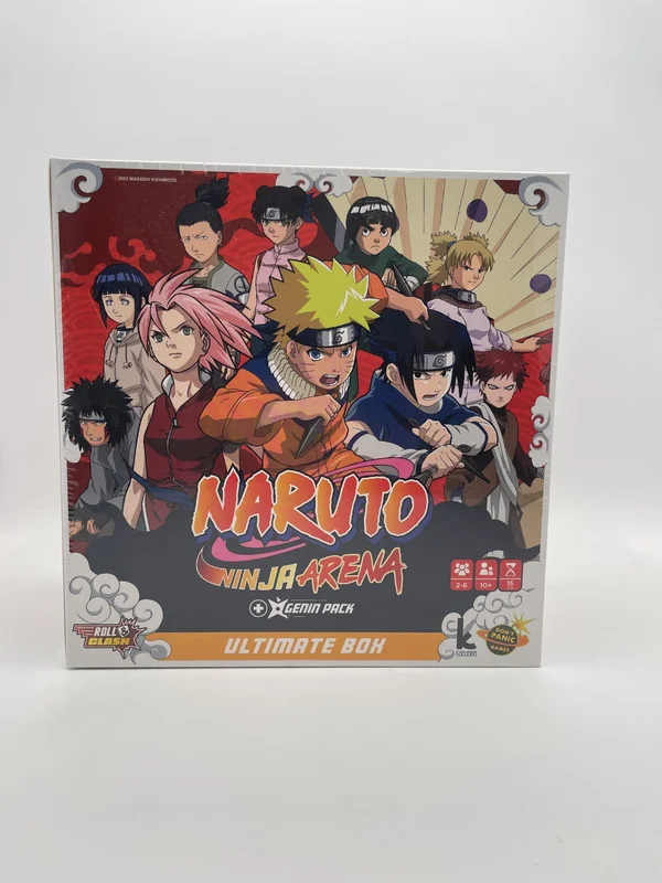 Naruto Ninja Arena est un jeu de dés rapide édité par Don't Panic Games, dans lequel les joueurs incarnent des ninjas du Village Caché pour s'affronter en duels simultanés. Le principe tient en trois gestes : lancer ses dés, enchaîner les techniques et