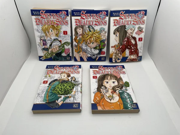 Seven Deadly Sins est un shōnen manga de Nakaba Suzuki paru au Japon à partir de 2012 dans le Weekly Shōnen Magazine. Dans un royaume médiéval-fantastique, la princesse Elizabeth part à la recherche des Sept Péchés Capitaux, une confrérie de chevaliers
